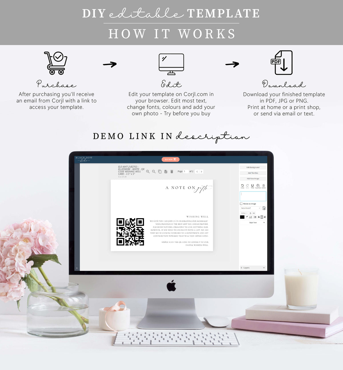 Ellesmere White | Printable QR Wishing Well Card Template – Black Bow ...
