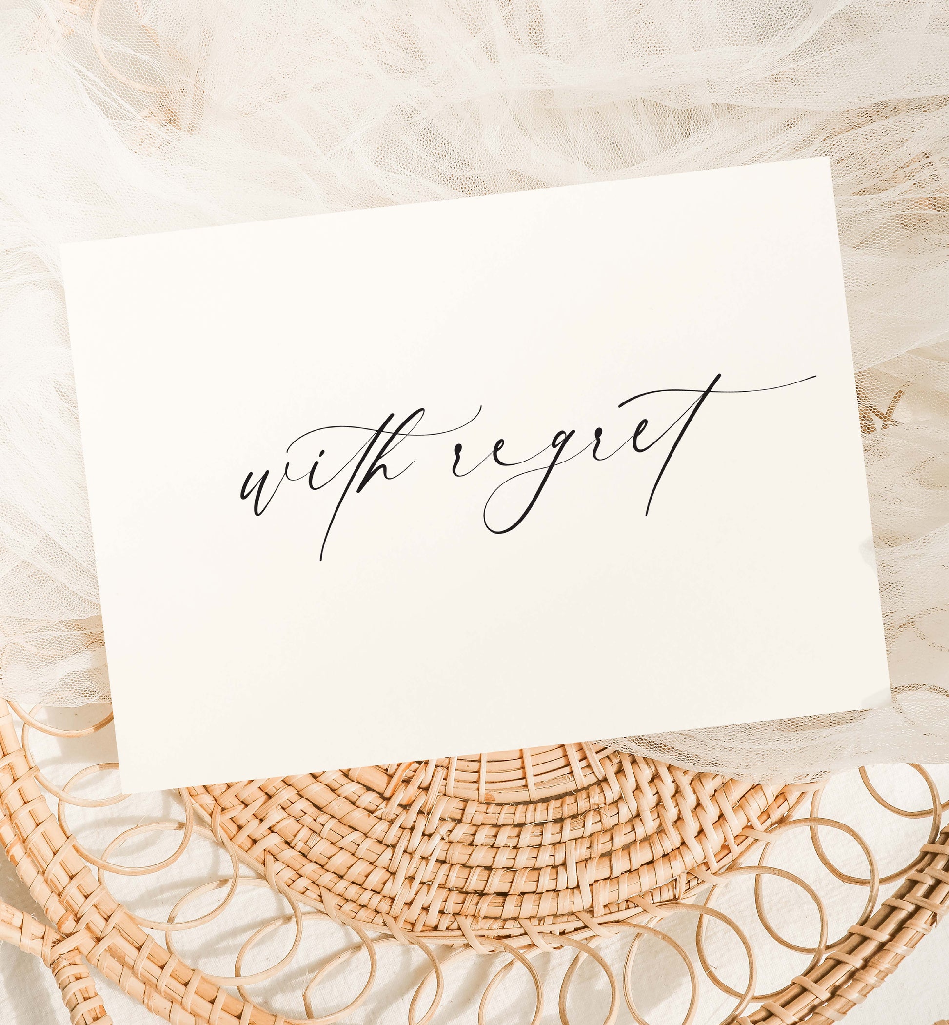 With Regret Wedding RSVP Card, Wedding Decline Invitation Card, Minimalist Wedding Sorry We Can't Make It Card, Off White Ivory, Ellesmere