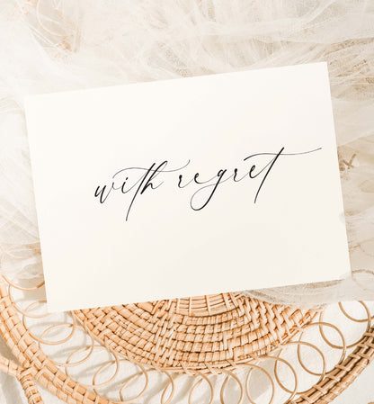 With Regret Wedding RSVP Card, Wedding Decline Invitation Card, Minimalist Wedding Sorry We Can't Make It Card, Off White Ivory, Ellesmere