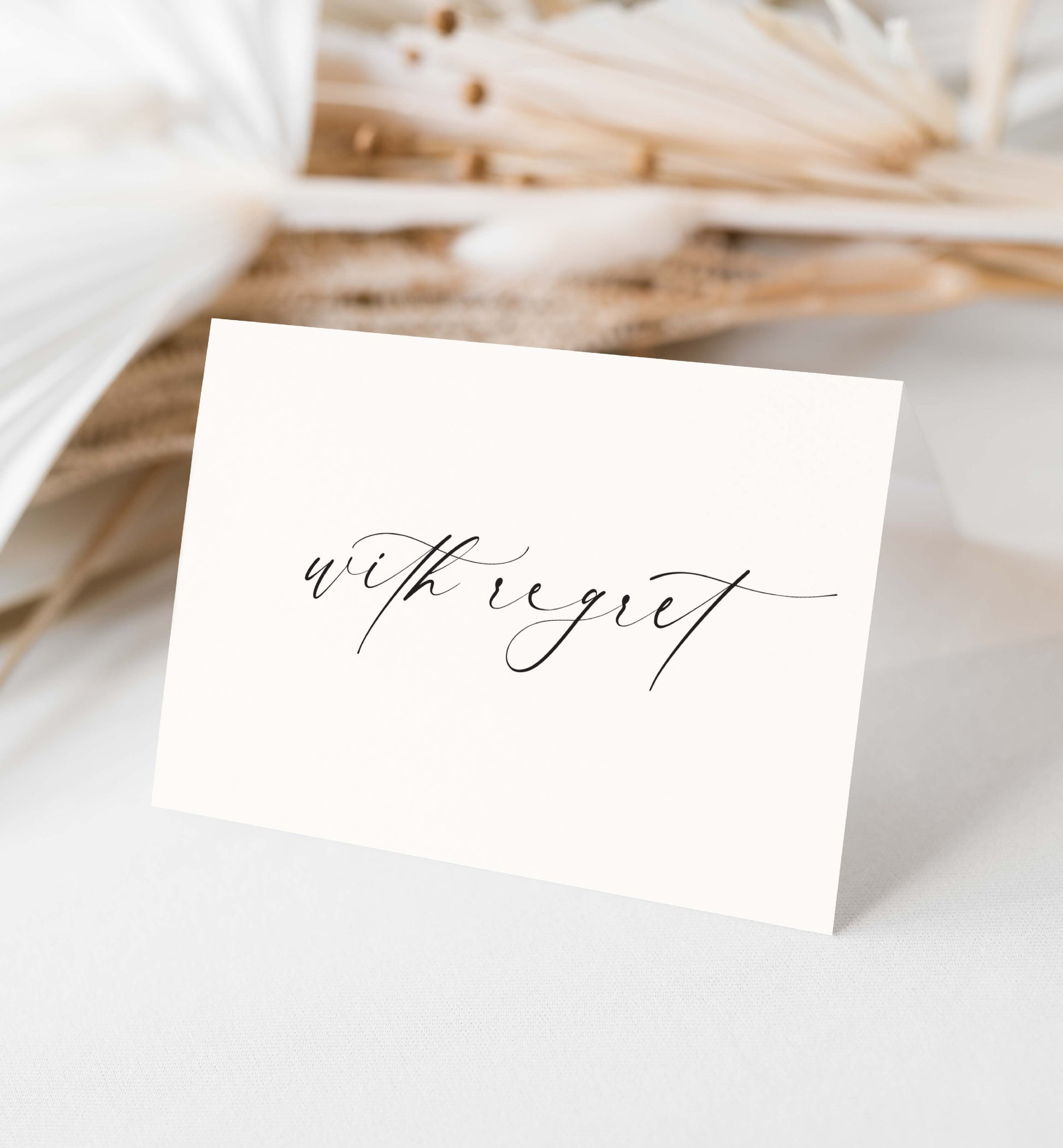 With Regret Wedding RSVP Card, Wedding Decline Invitation Card, Minimalist Wedding Sorry We Can't Make It Card, Off White Ivory, Ellesmere