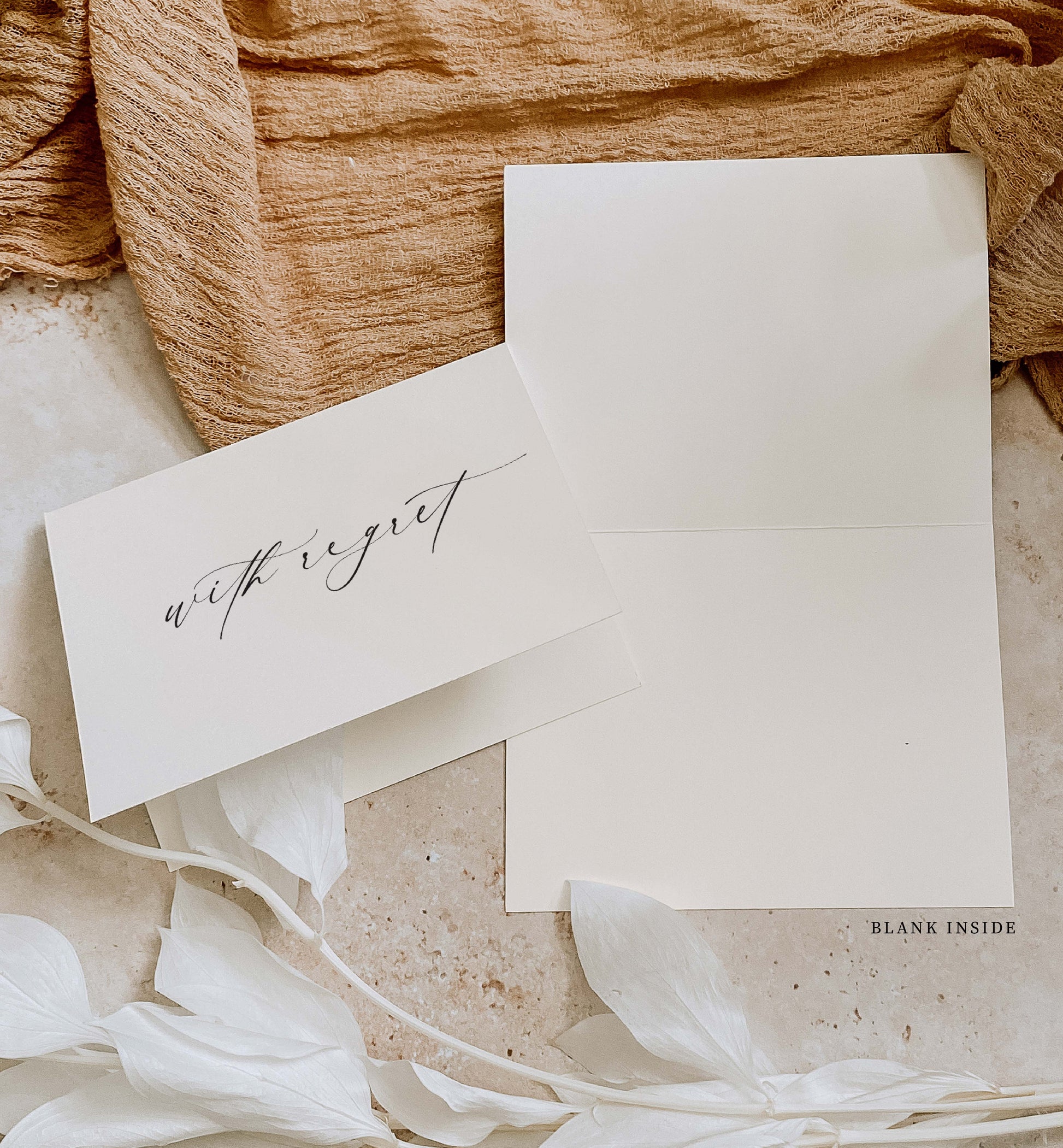 With Regret Wedding RSVP Card, Wedding Decline Invitation Card, Minimalist Wedding Sorry We Can't Make It Card, Off White Ivory, Ellesmere