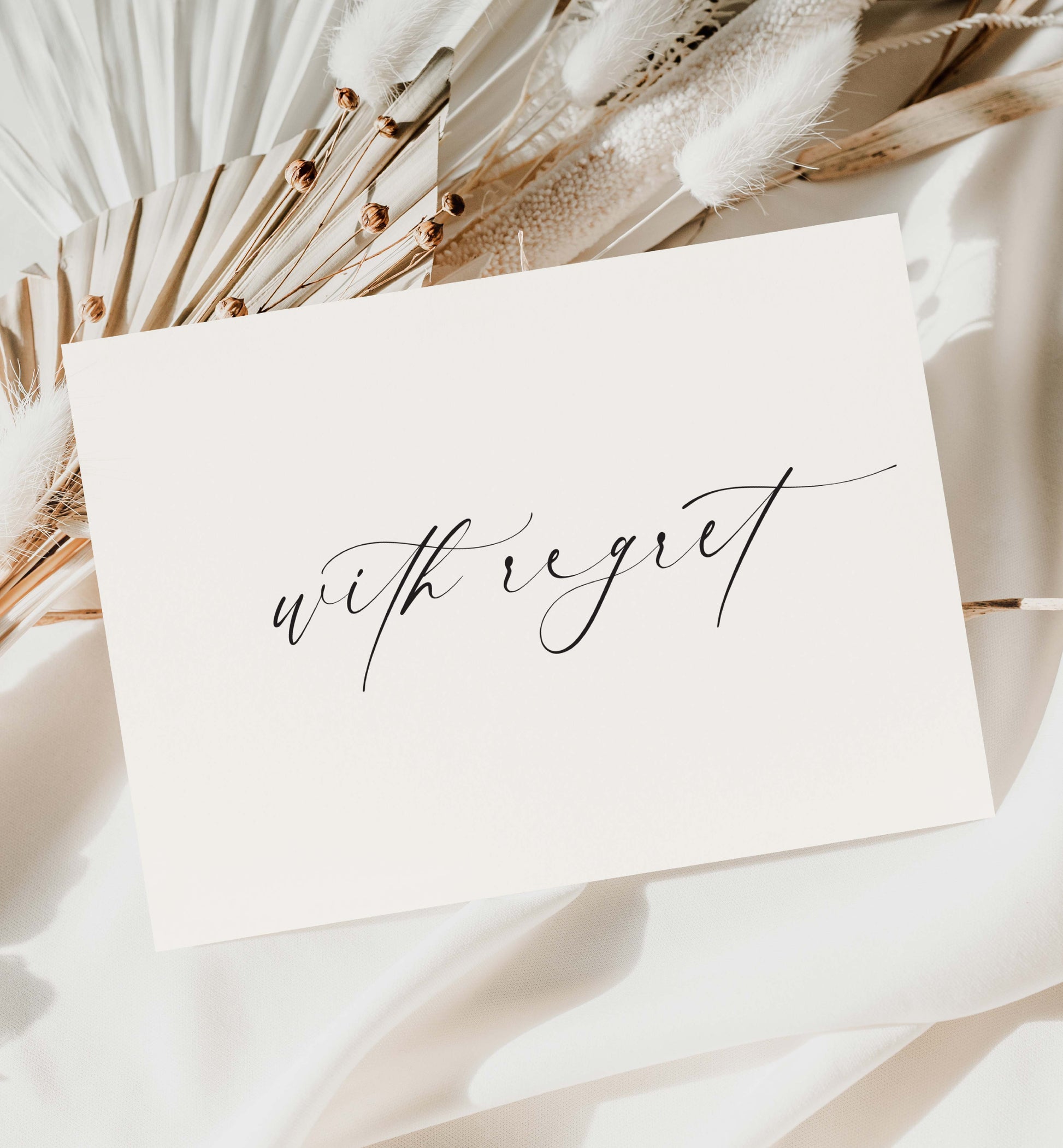 With Regret Wedding RSVP Card, Wedding Decline Invitation Card, Minimalist Wedding Sorry We Can't Make It Card, Off White Ivory, Ellesmere