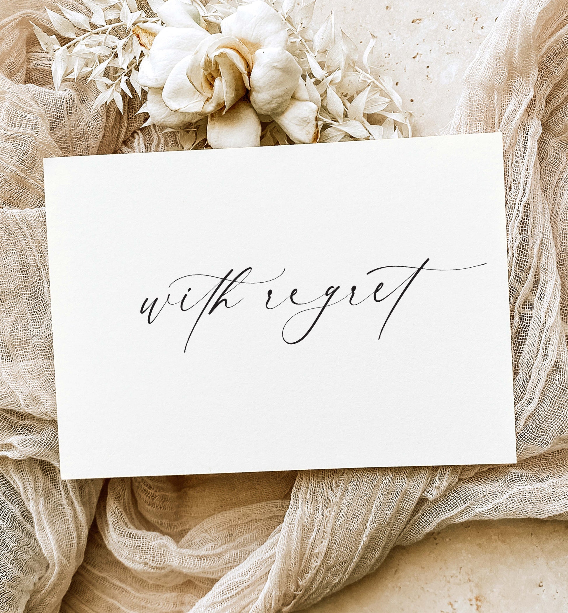 With Regret Wedding RSVP Card, Wedding Decline Invitation Card, Minimalist Wedding Sorry We Can't Make It Card, Off White Ivory, Ellesmere