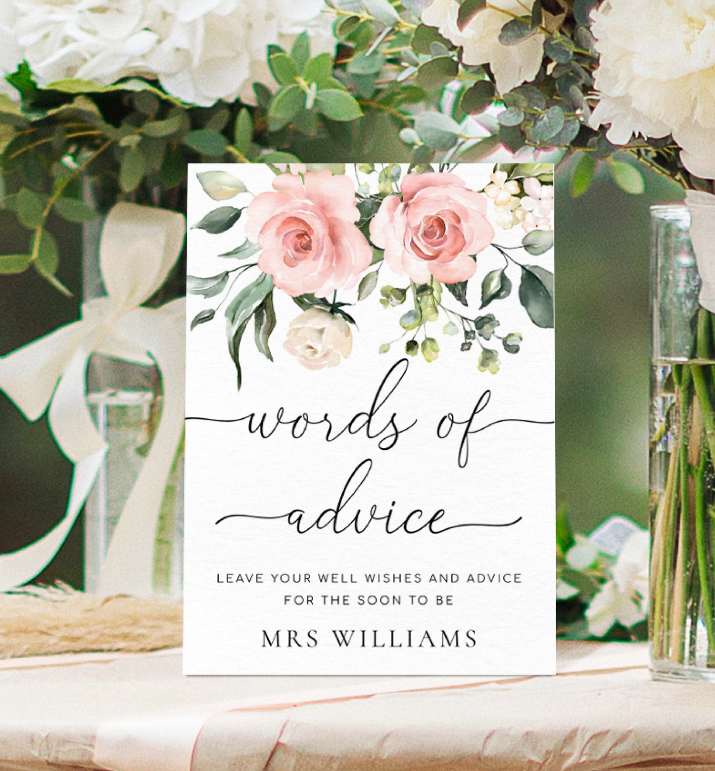 Darcy Floral | Printable Words Of Advice Sign and Card Template