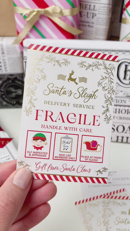 Santa's Sleigh Fragile Sticker Christmas Stickers | Set of 3