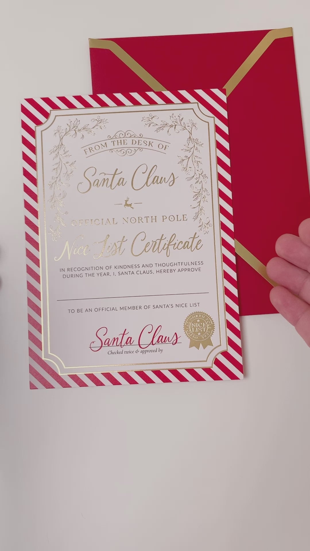 Nice List Certificate, Santa's Official Nice List Certificate, Approved Nice List Member, Christmas Eve Box, Red Stripe