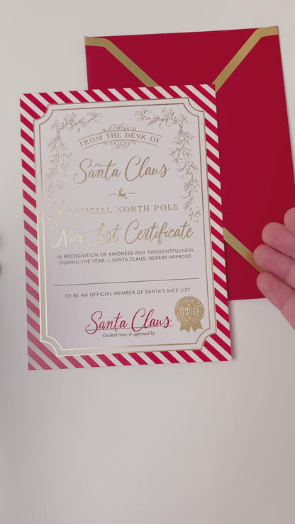 Nice List Certificate, Santa's Official Nice List Certificate, Approved Nice List Member, Christmas Eve Box, Red Stripe