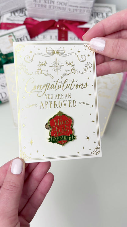 Red Nice List Member Christmas Badge Enamel Pin