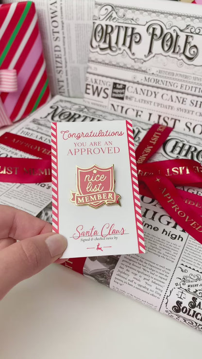 Nice List Member Red Gold | Christmas Enamel Pin Badge