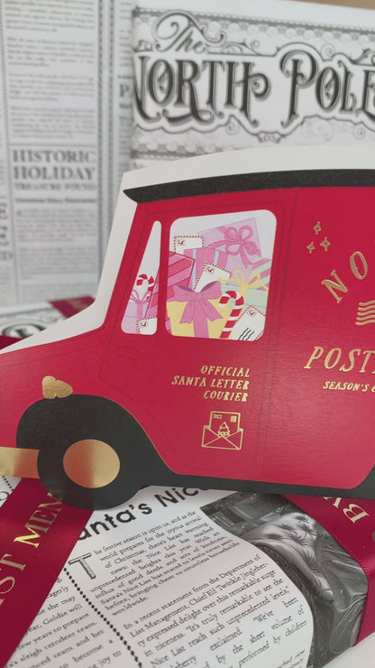 North Pole Postal Van Die Cut Christmas Greeting Card