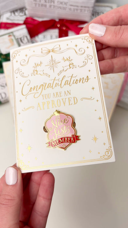Pink Nice List Member Christmas Badge Enamel Pin