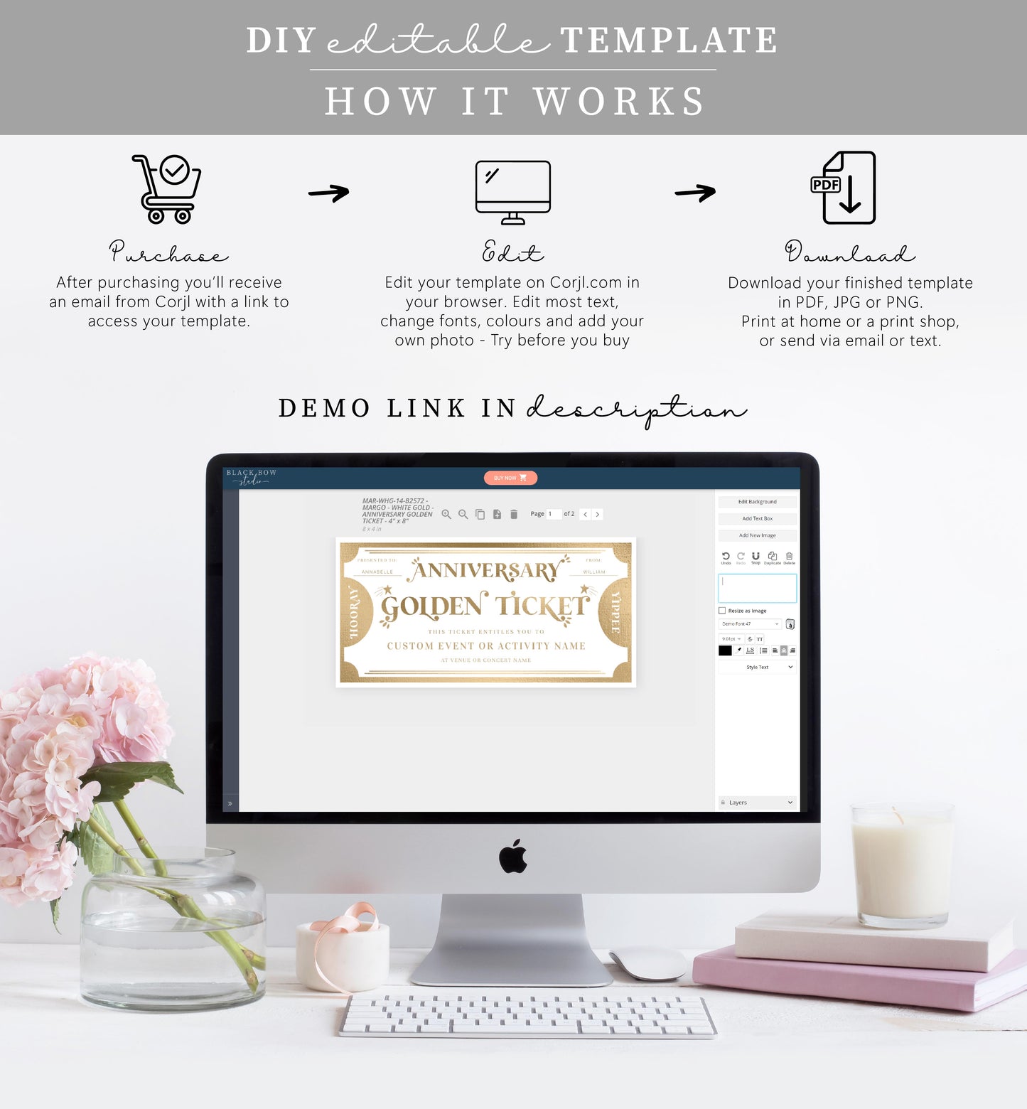 Golden Ticket Gold | Printable Anniversary Custom Gift Voucher Template