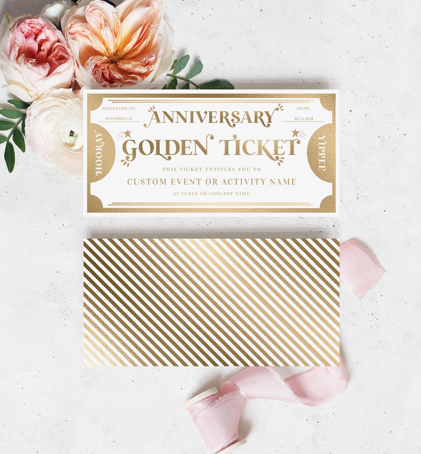 Golden Ticket Gold | Printable Anniversary Custom Gift Voucher Template