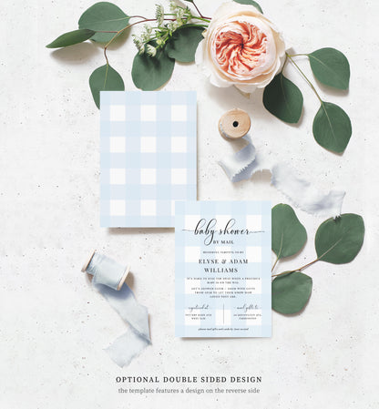 Gingham Blue | Printable Baby Shower By Mail Invitation