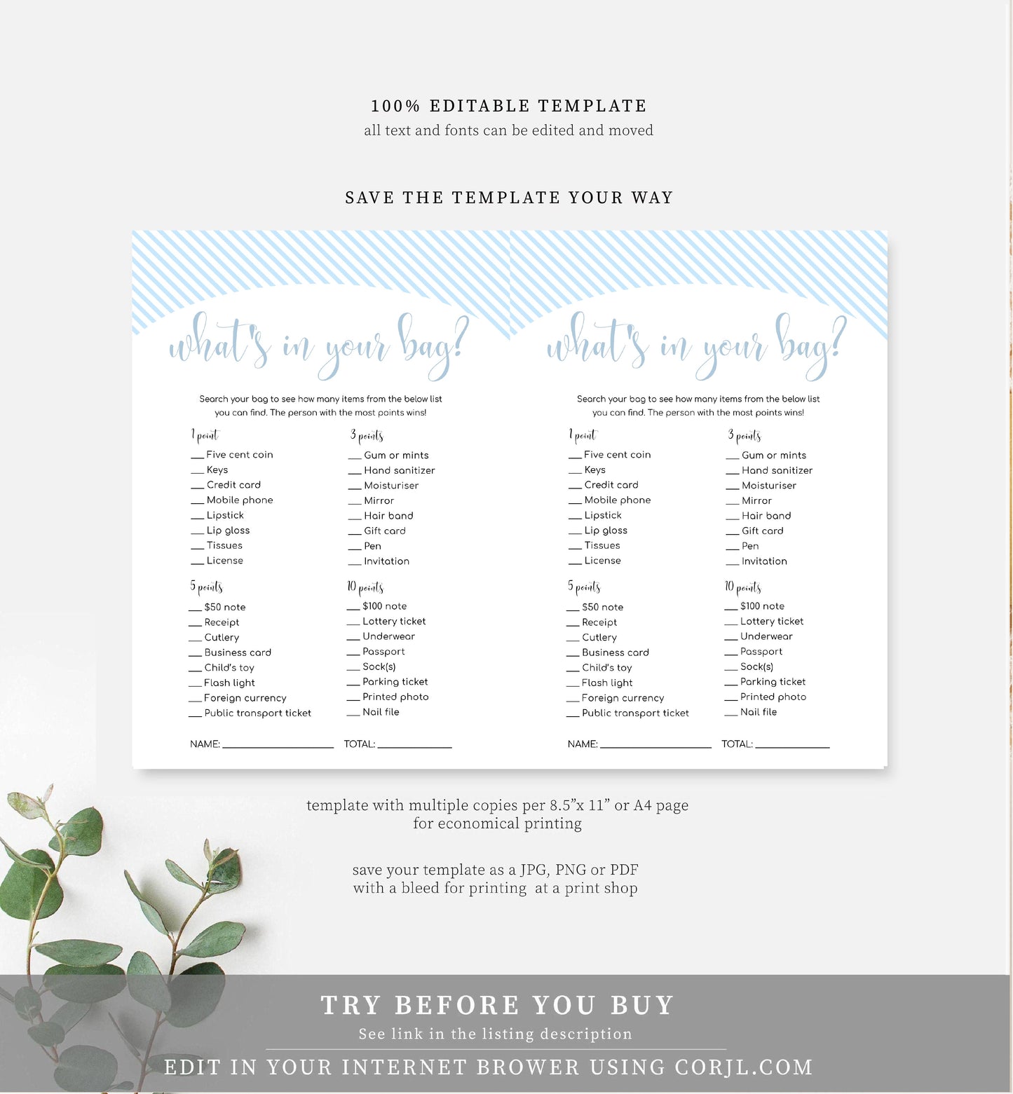 Stripe Blue | Printable Baby Shower Games Bundle - Black Bow Studio