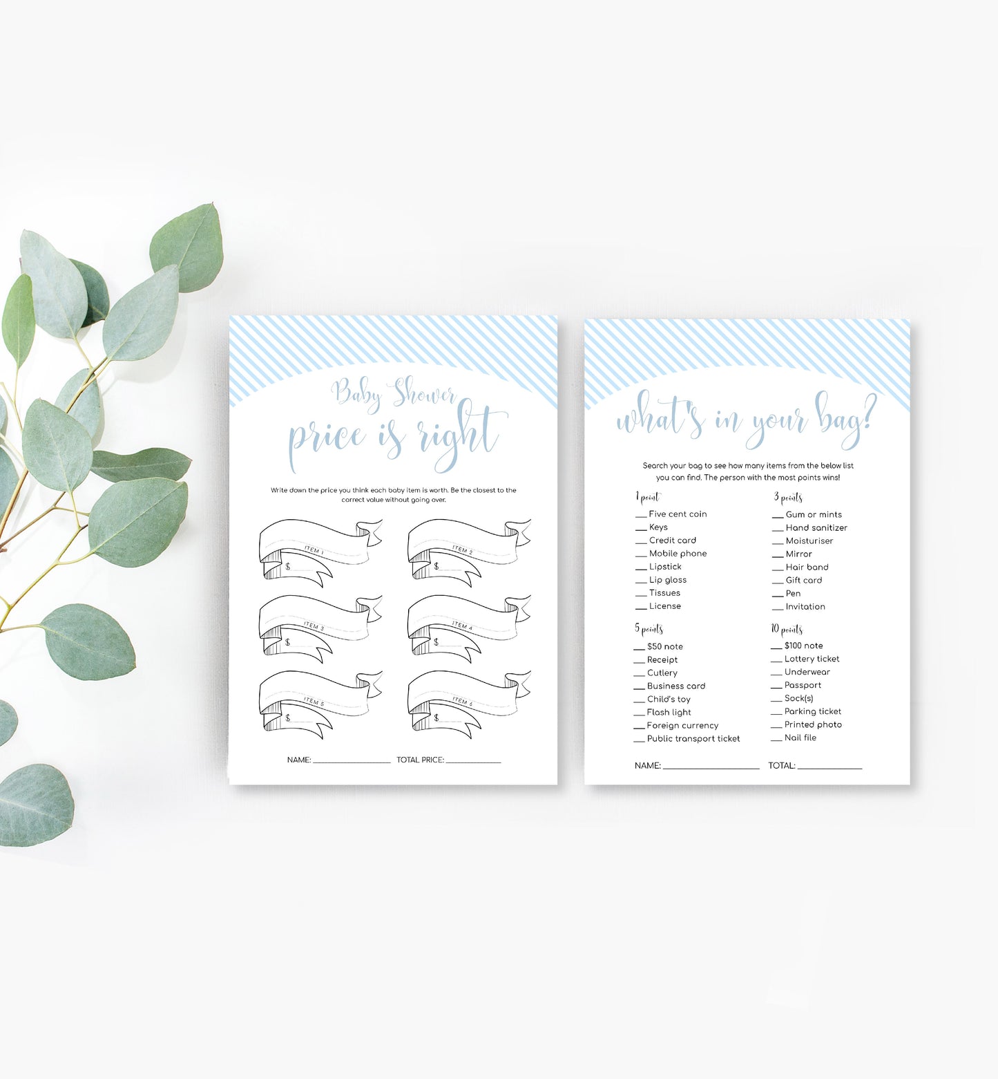 Stripe Blue | Printable Baby Shower Games Bundle - Black Bow Studio