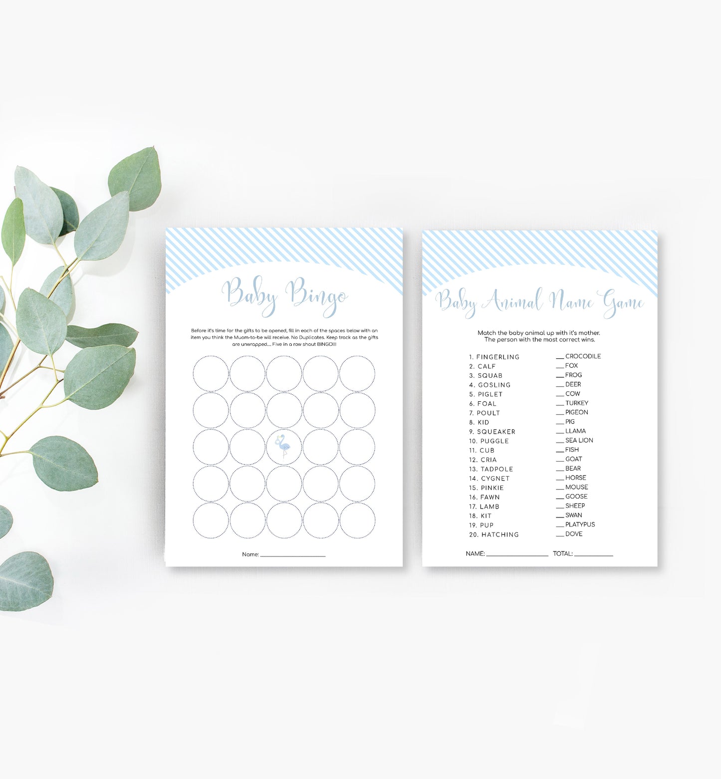 Stripe Blue | Printable Baby Shower Games Bundle - Black Bow Studio