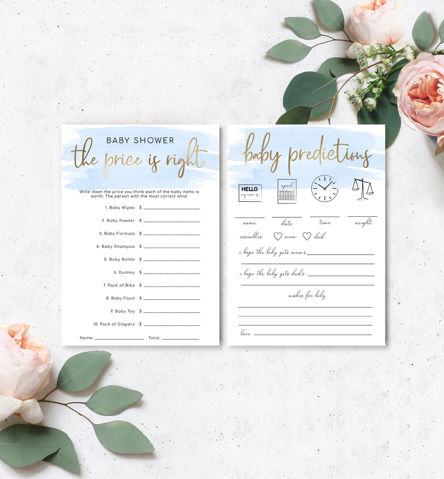 Watercolour Blue | Printable Baby Shower Games Bundle