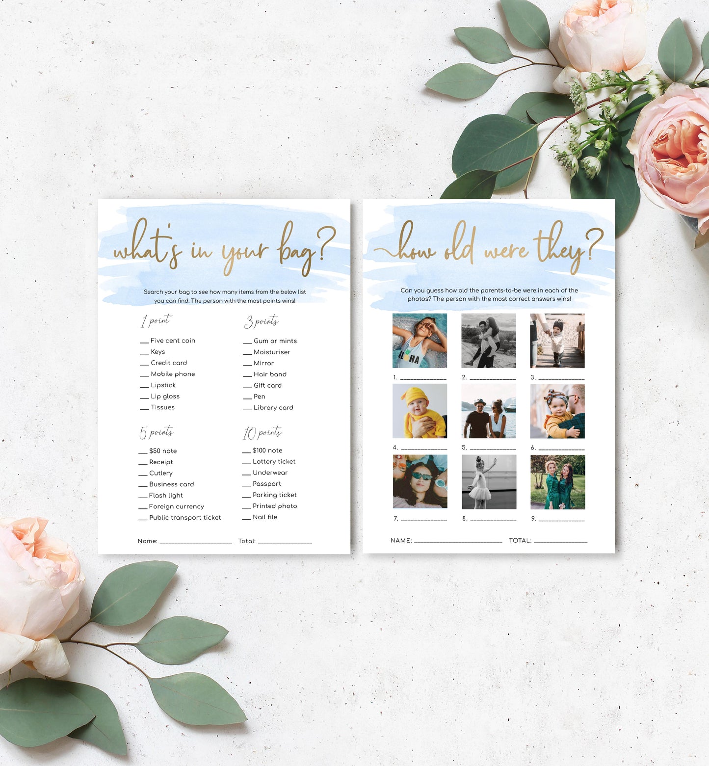 Watercolour Blue | Printable Baby Shower Games Bundle