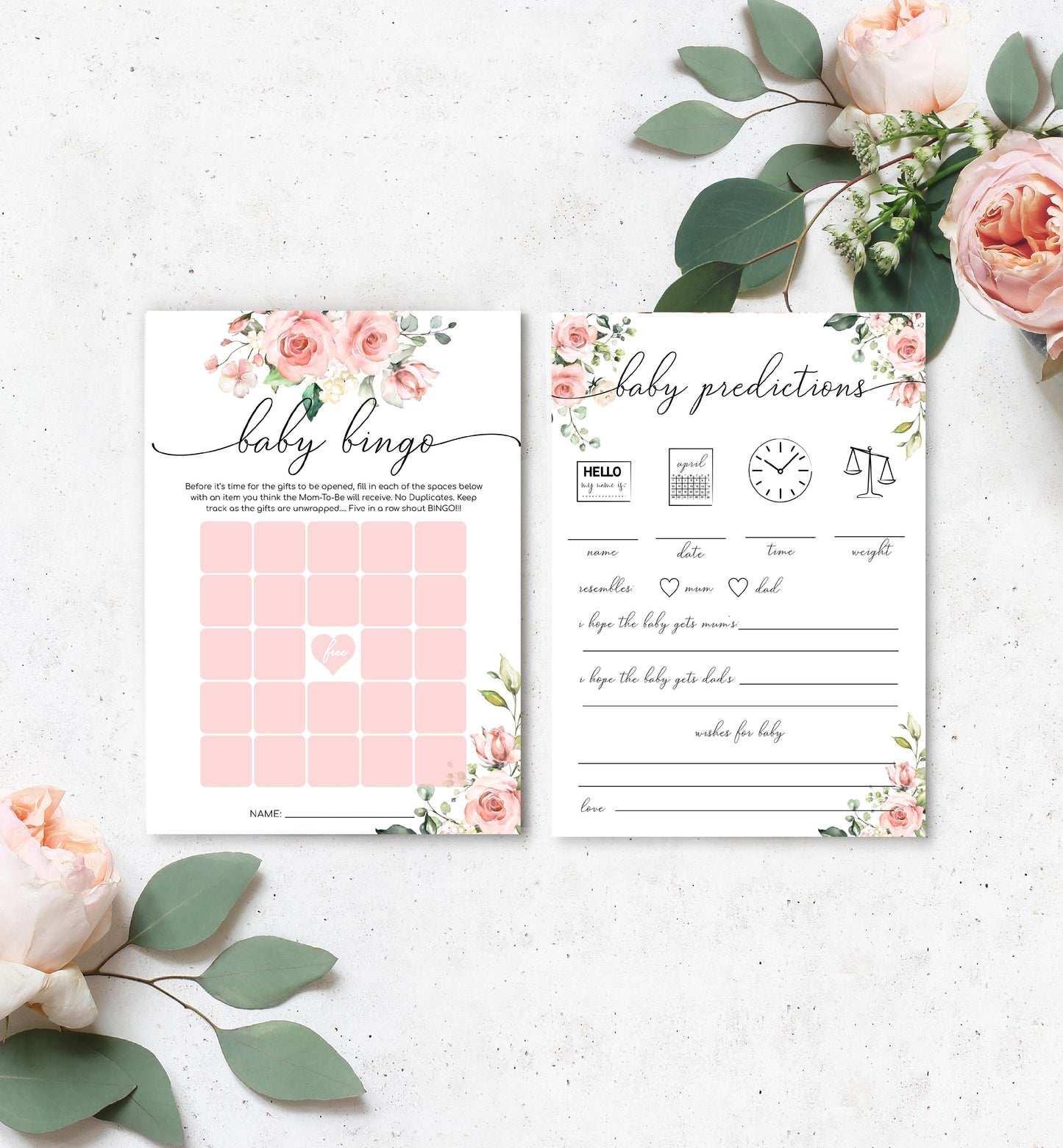 Printable Editable Baby Shower Games Bundle - Blush Floral Words of Advice and Family Traditions - Darcy Floral - Girl Baby Shower