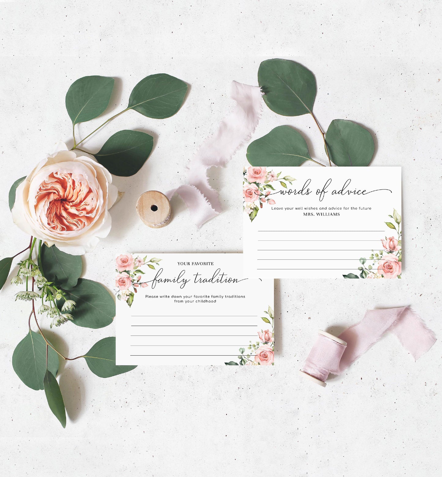 Printable Editable Baby Shower Games Bundle - Blush Floral Words of Advice and Family Traditions - Darcy Floral - Girl Baby Shower