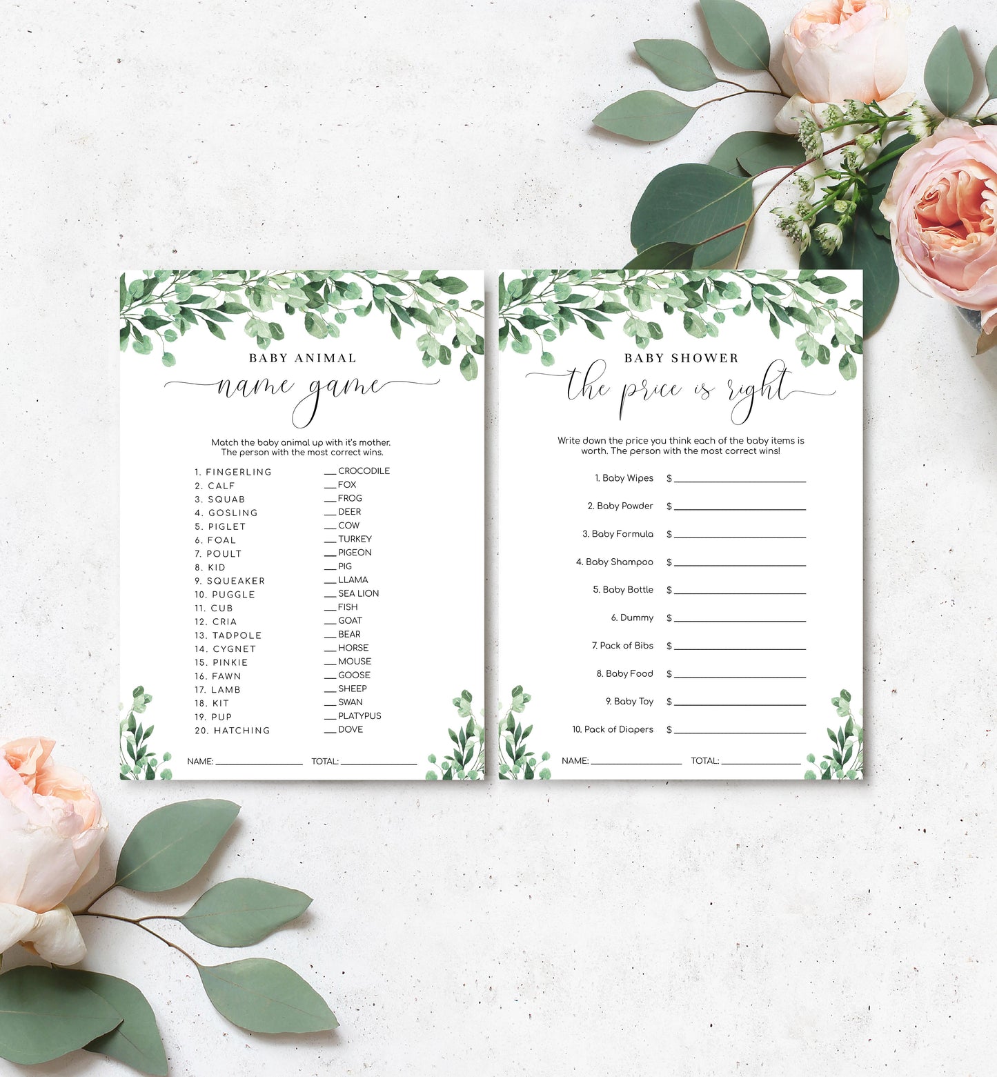 Everly Greenery | Printable Baby Shower Games Bundle
