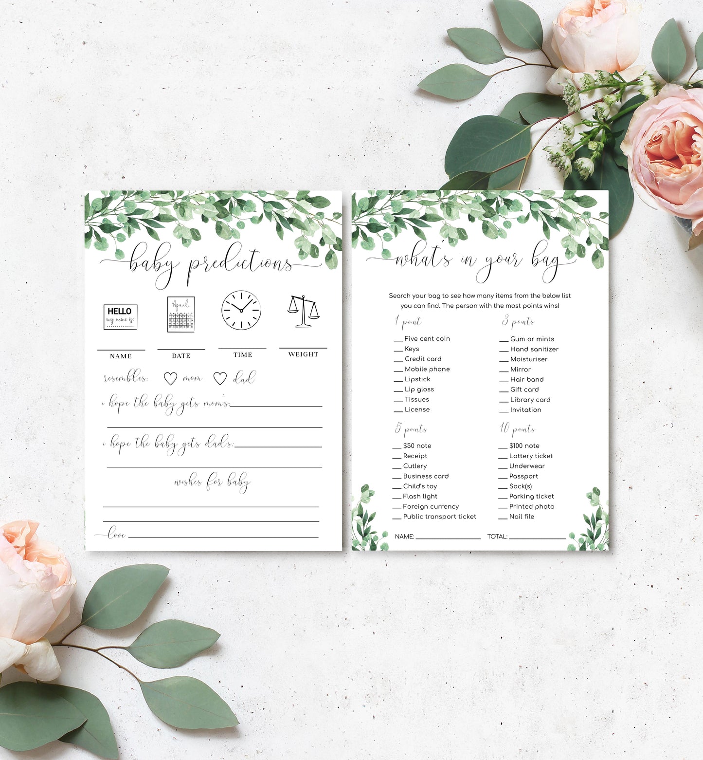 Everly Greenery | Printable Baby Shower Games Bundle