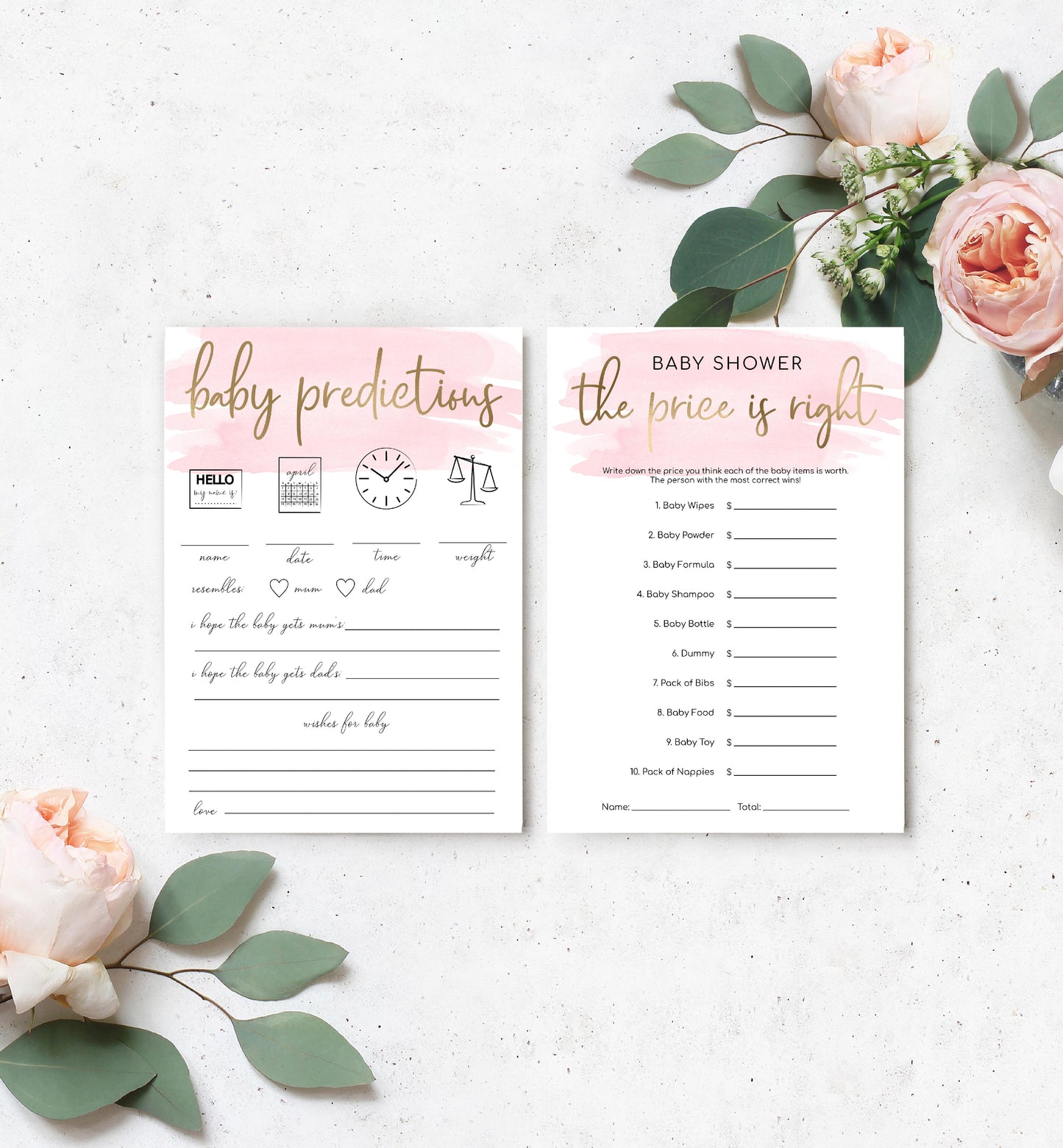 Watercolour Pink | Printable Baby Shower Games Bundle