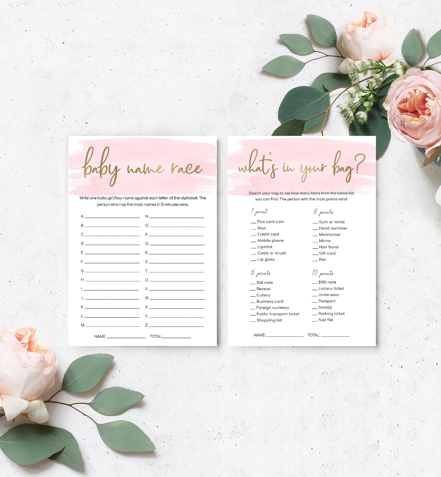 Watercolour Pink | Printable Baby Shower Games Bundle