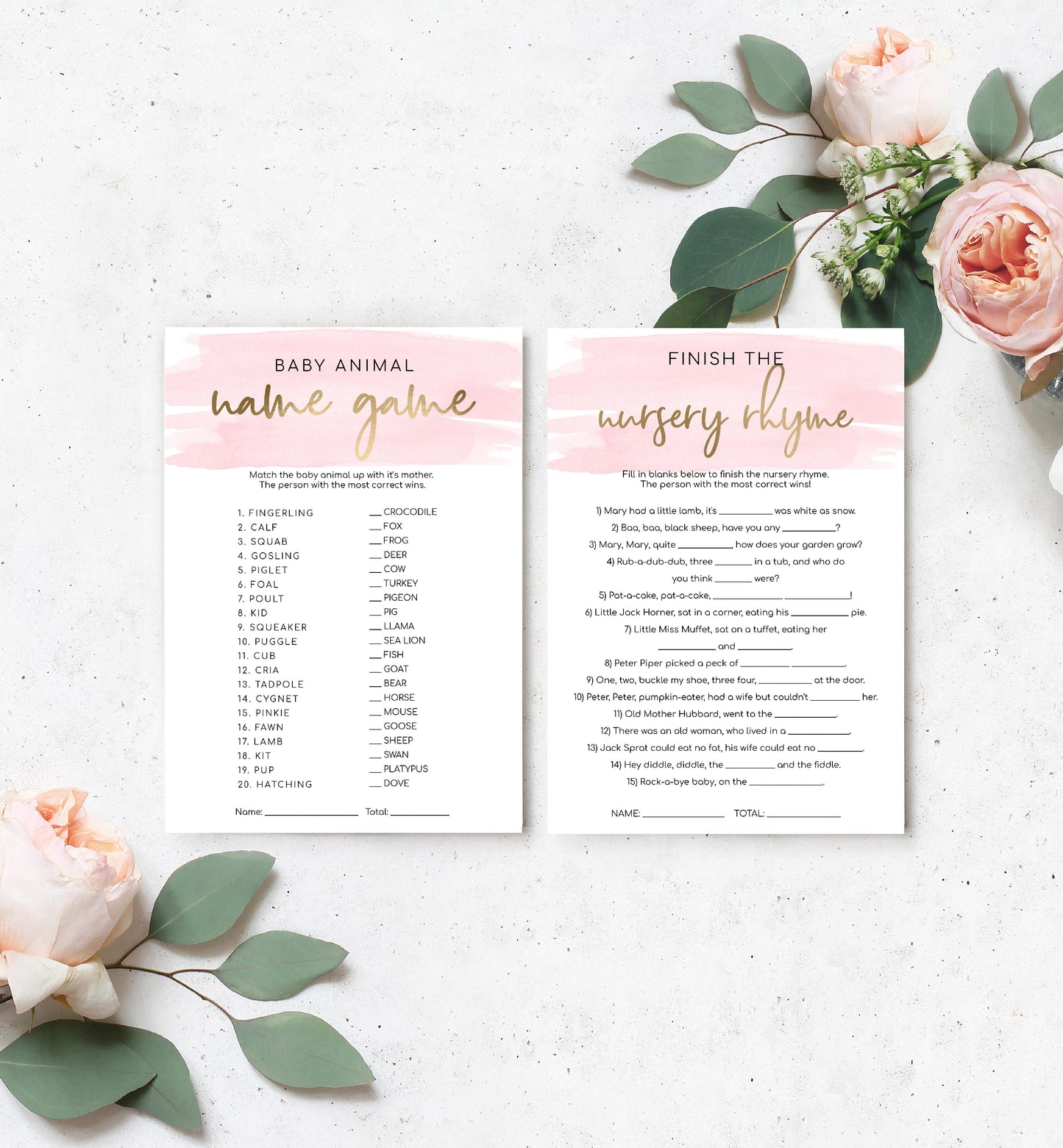 Watercolour Pink | Printable Baby Shower Games Bundle