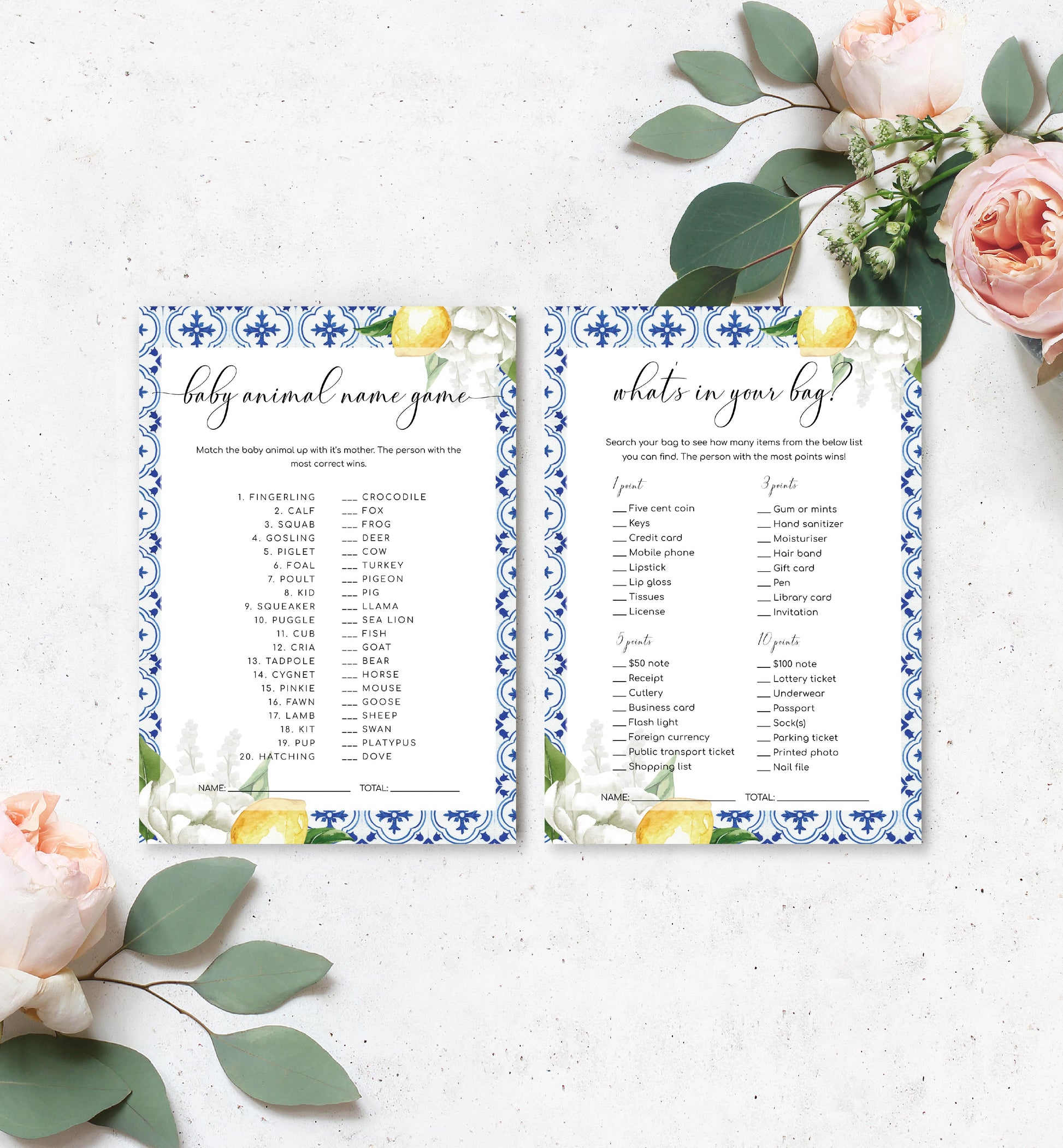 The Med Lemons | Printable Baby Shower Games Bundle - Black Bow Studio