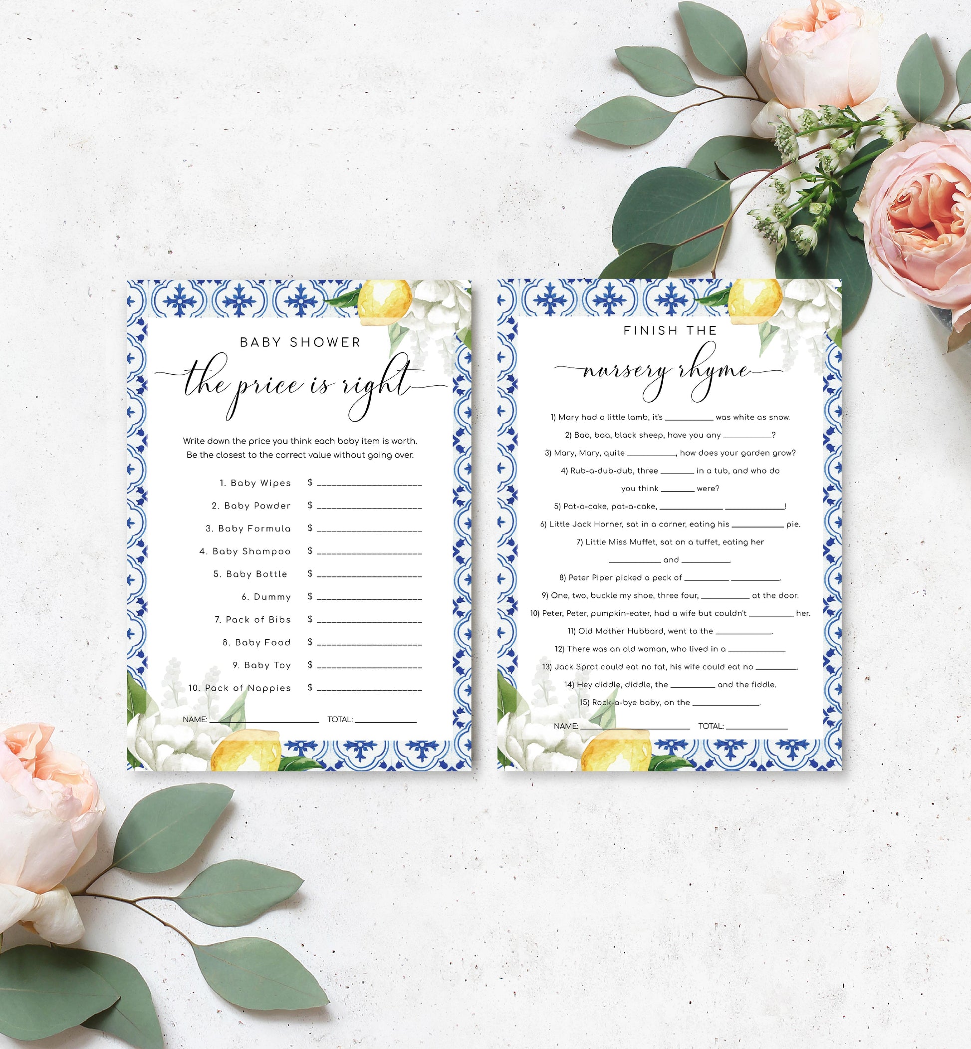 The Med Lemons | Printable Baby Shower Games Bundle - Black Bow Studio
