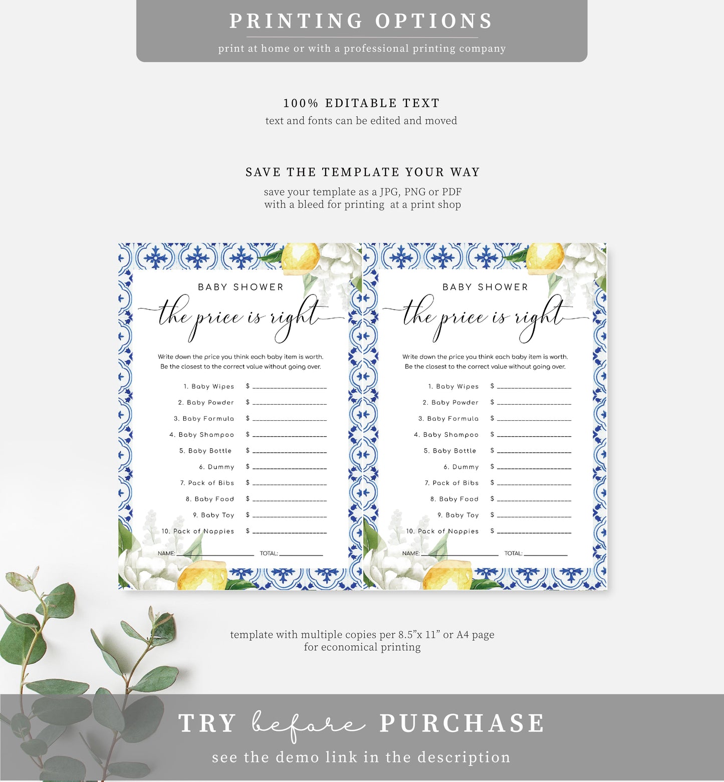 The Med Lemons | Printable Baby Shower Games Bundle - Black Bow Studio