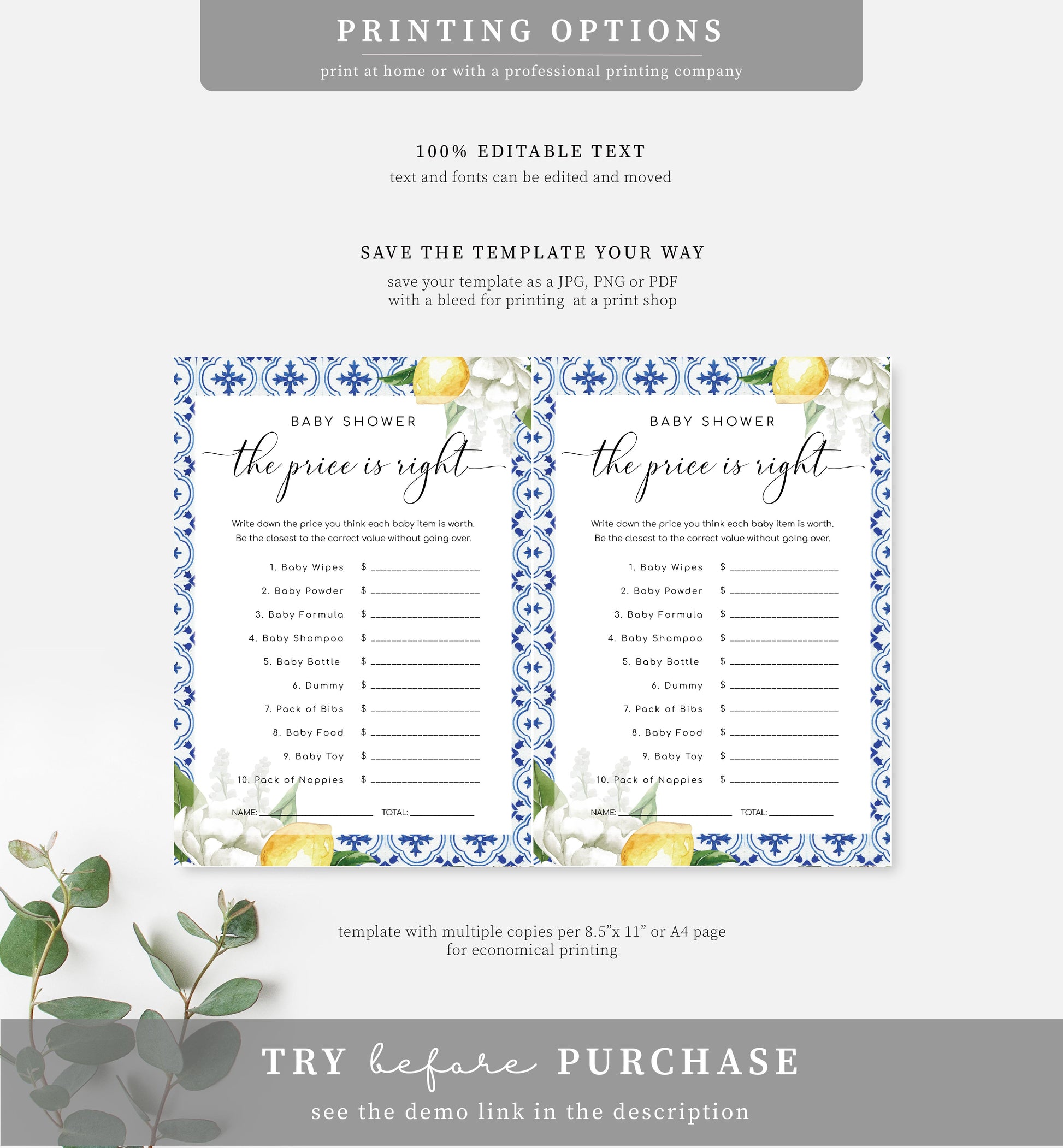 The Med Lemons | Printable Baby Shower Games Bundle - Black Bow Studio