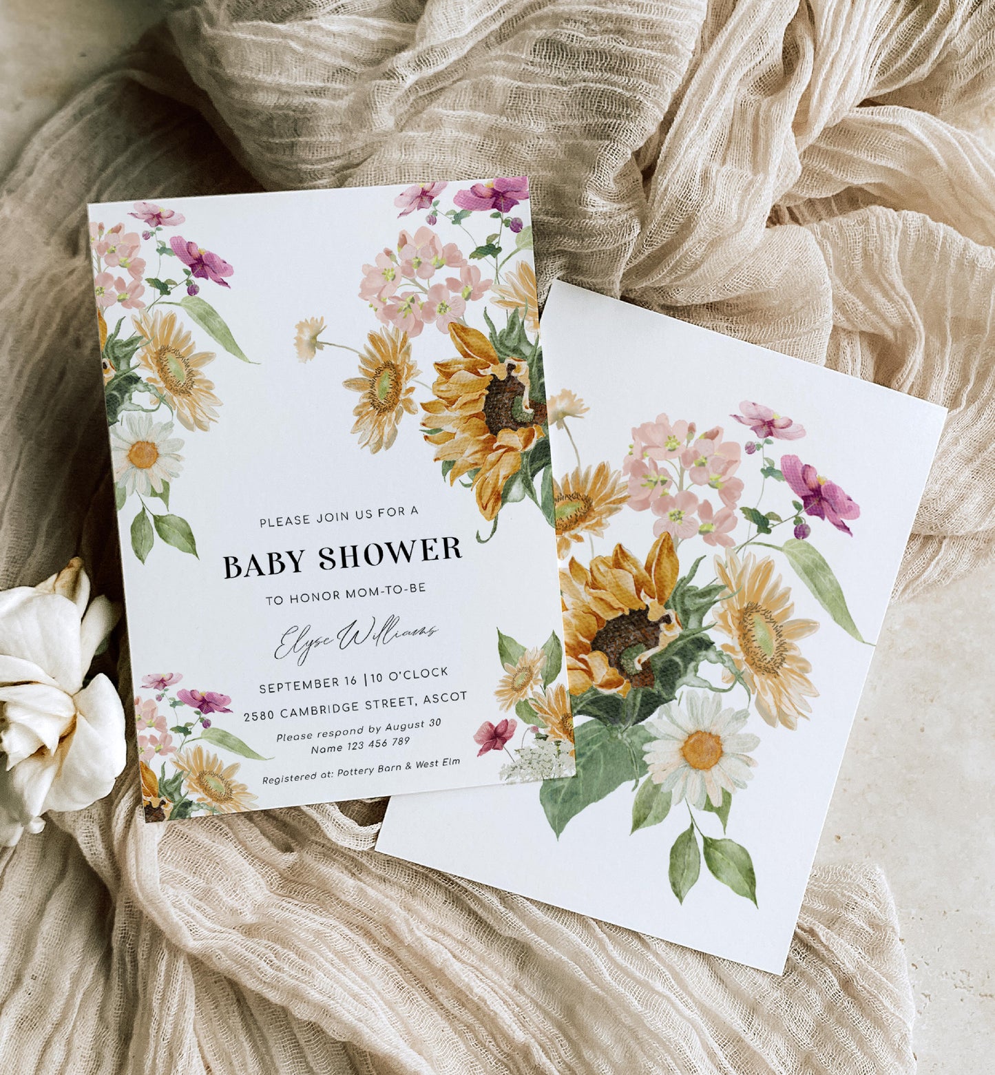 Mews Floral White | Printable Baby Shower Invitation