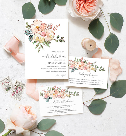 Cambridge Floral Multi | Printable Baby Shower Invitation Suite Template - Black Bow Studio