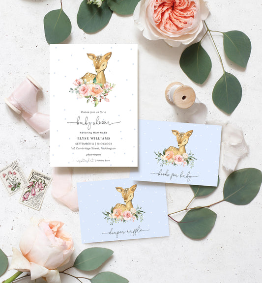 Oh Deer Blue | Baby Shower Invitation Suite - Black Bow Studio