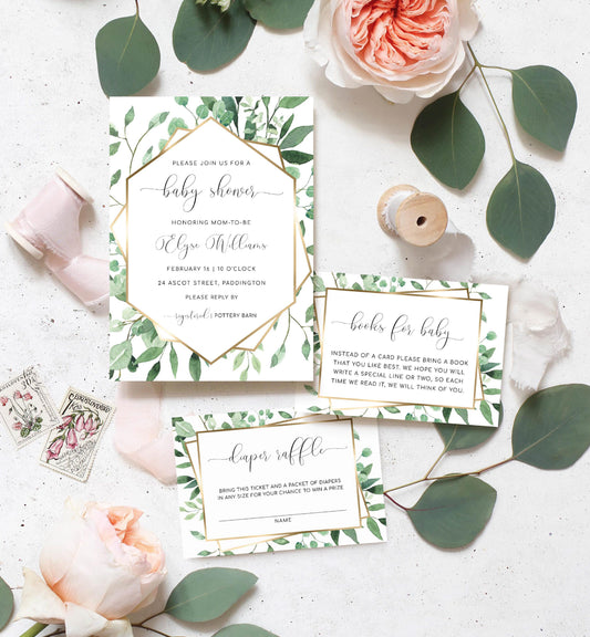Everly Greenery | Printable Baby Shower Invitation Suite