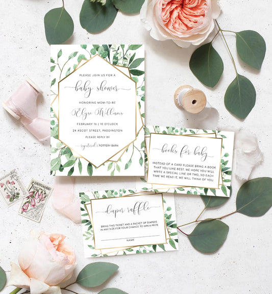 Everly Greenery | Printable Baby Shower Invitation Suite Template