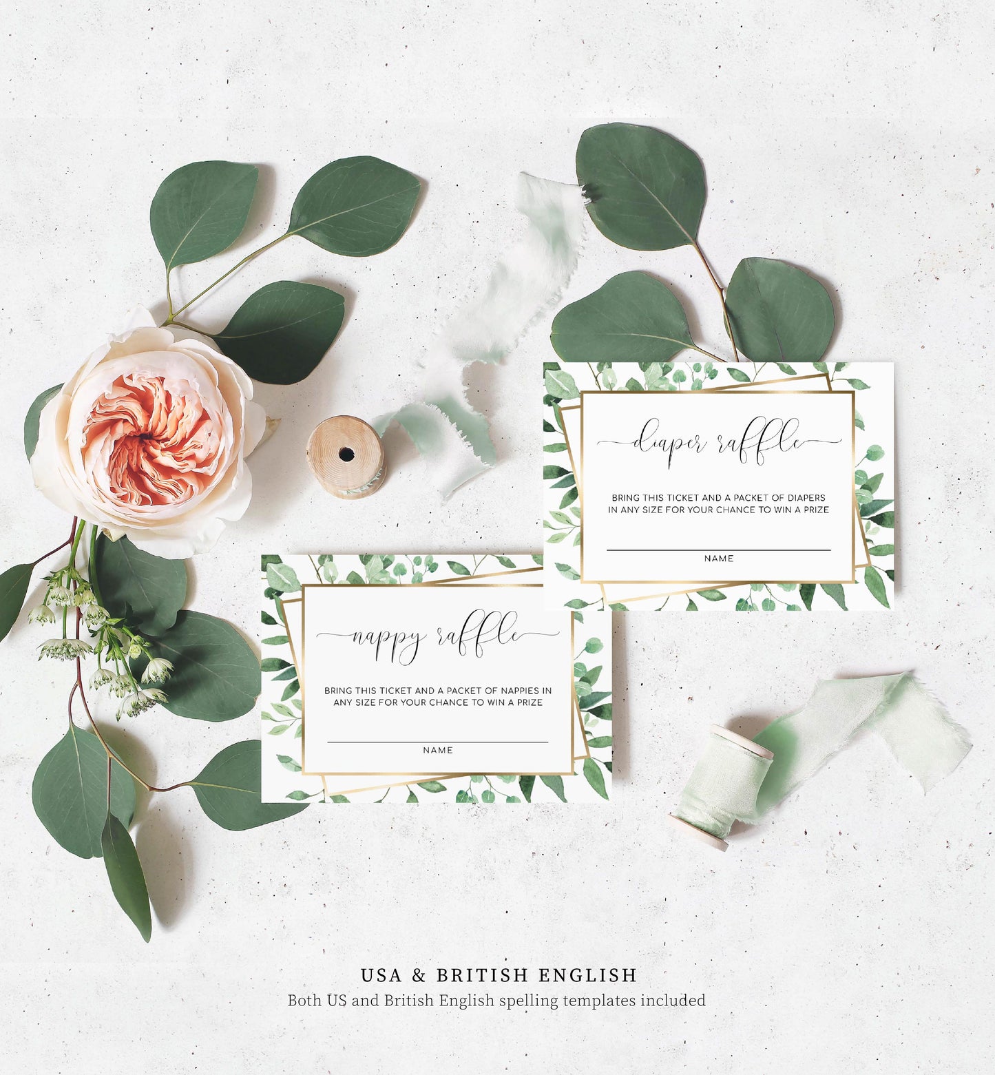 Everly Greenery | Printable Baby Shower Invitation Suite Template