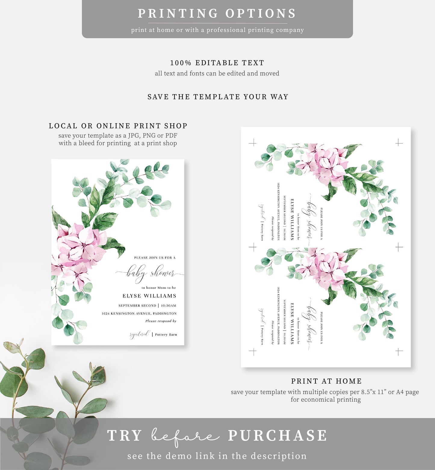 Ferras Blossom Pink | Printable Baby Shower Invitation Suite
