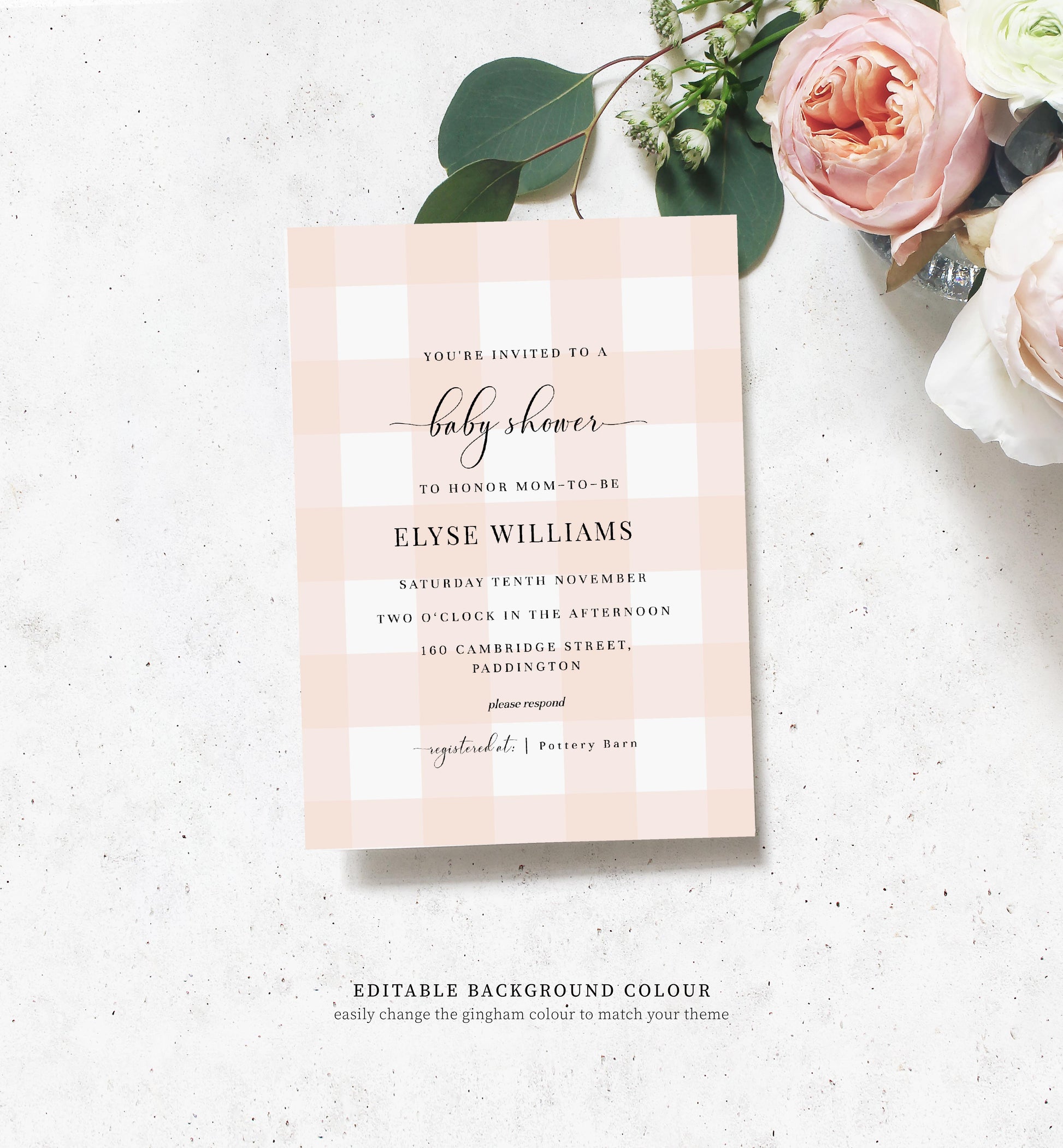 Gingham Pink | Printable Baby Shower Invitation Suite - Black Bow Studio