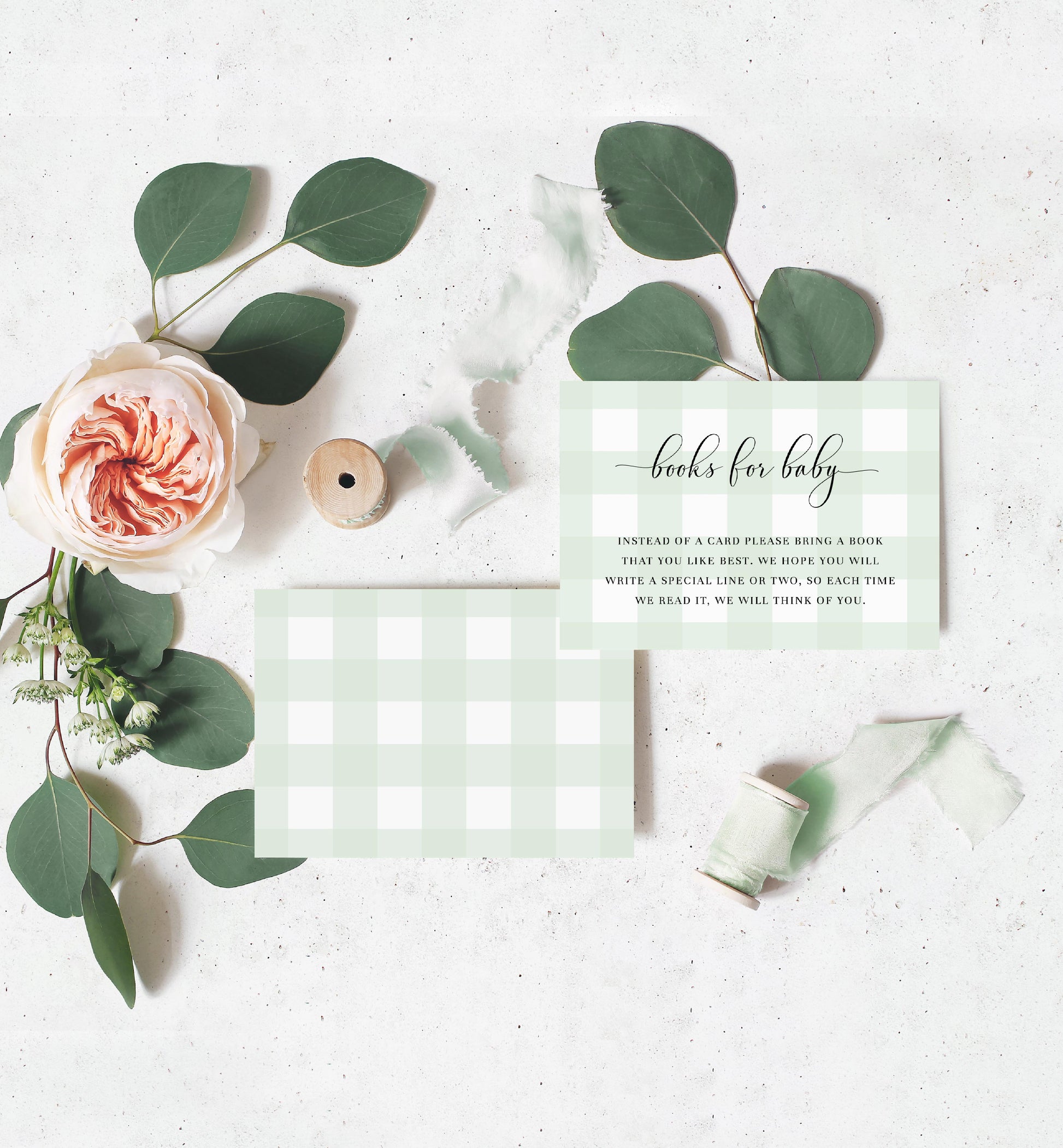 Gingham Mint Green | Printable Baby Shower Invitation Suite - Black Bow Studio