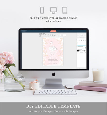 Odette Pink | Printable Baby Shower Invitation Suite - Black Bow Studio