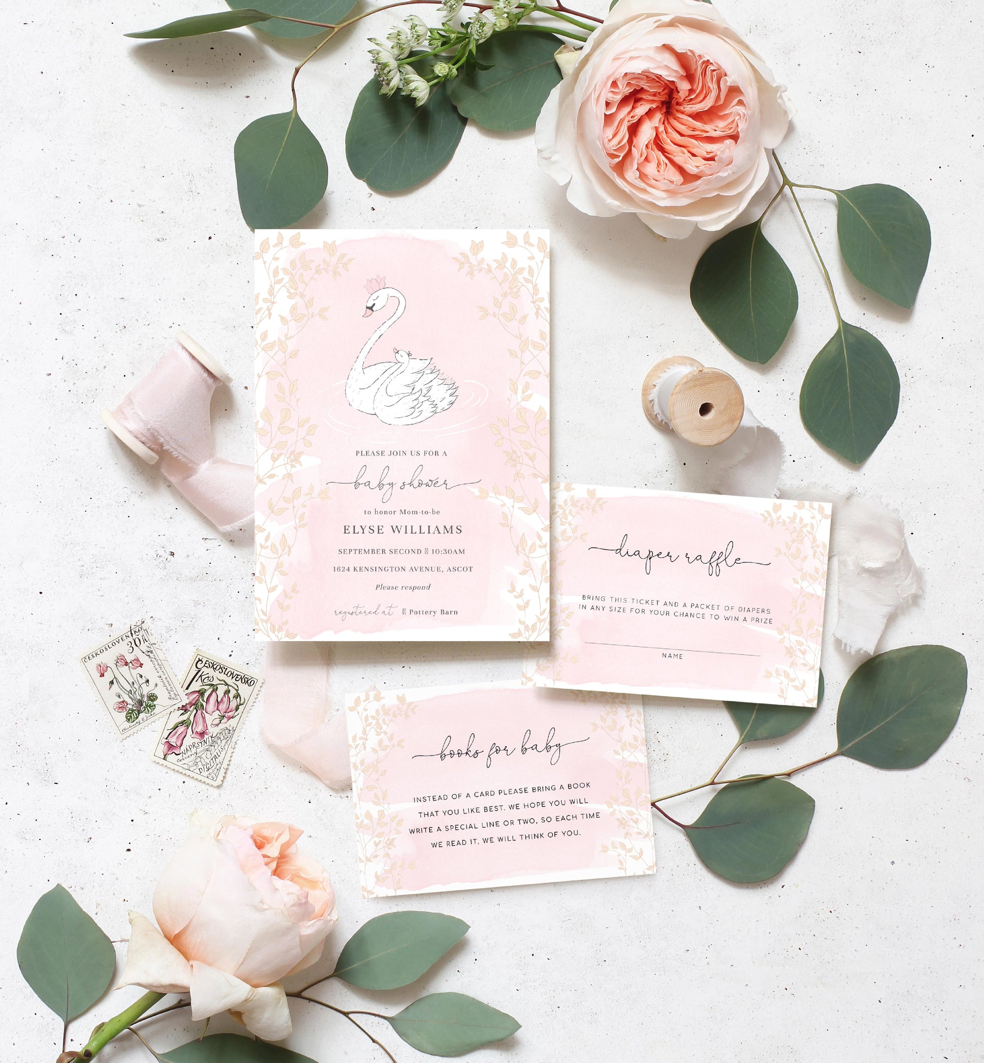 Odette Pink | Printable Baby Shower Invitation Suite - Black Bow Studio