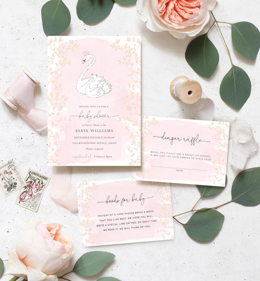 Odette Pink | Printable Baby Shower Invitation Suite - Black Bow Studio