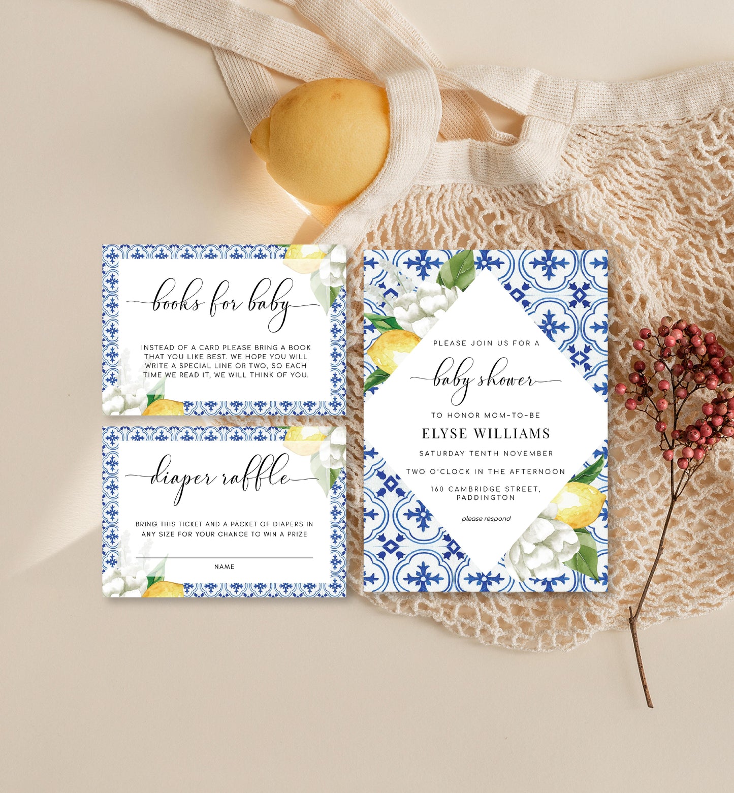 The Med Lemons | Printable Baby Shower Invitation Suite - Black Bow Studio