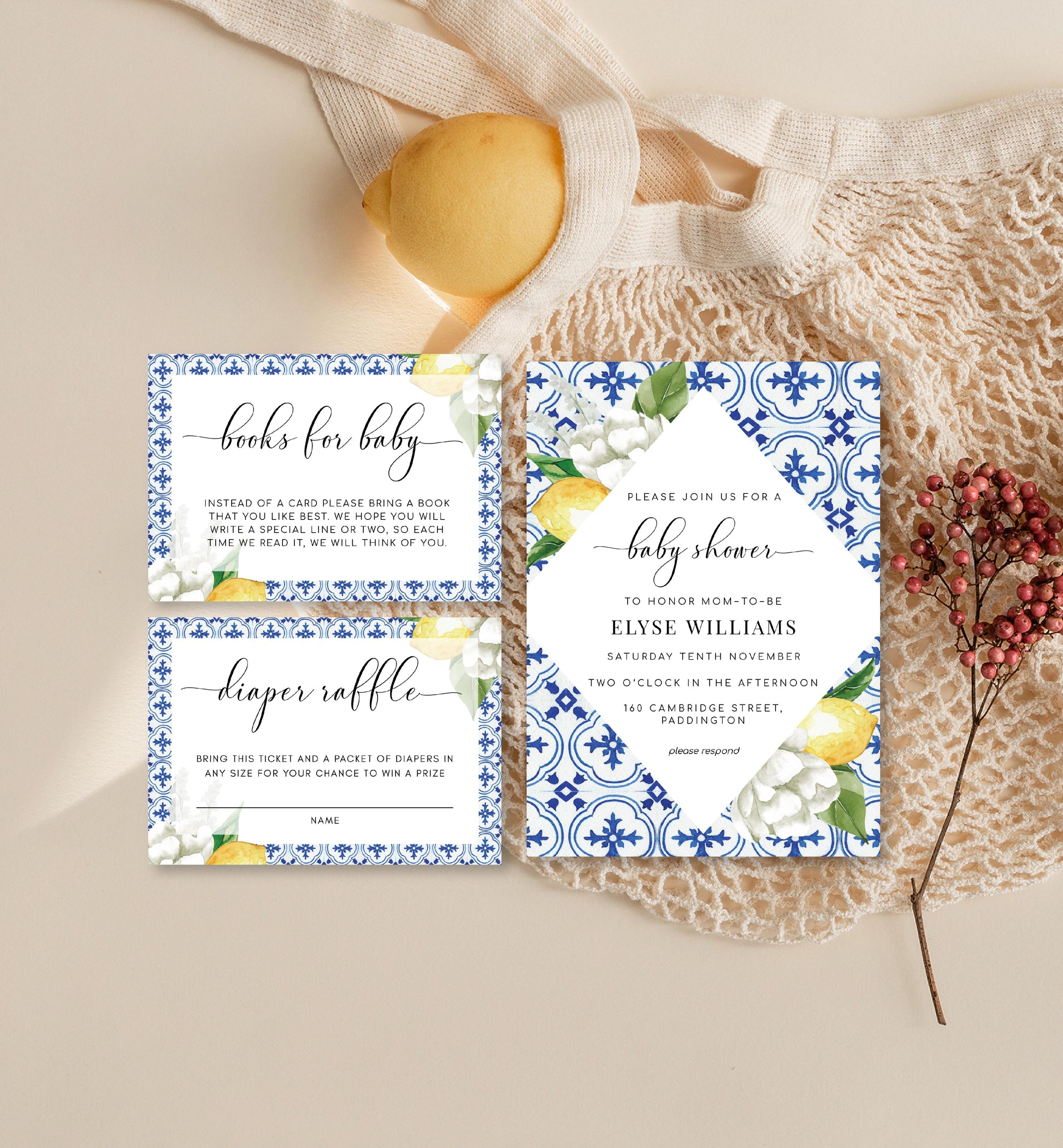 The Med Lemons | Printable Baby Shower Invitation Suite - Black Bow Studio