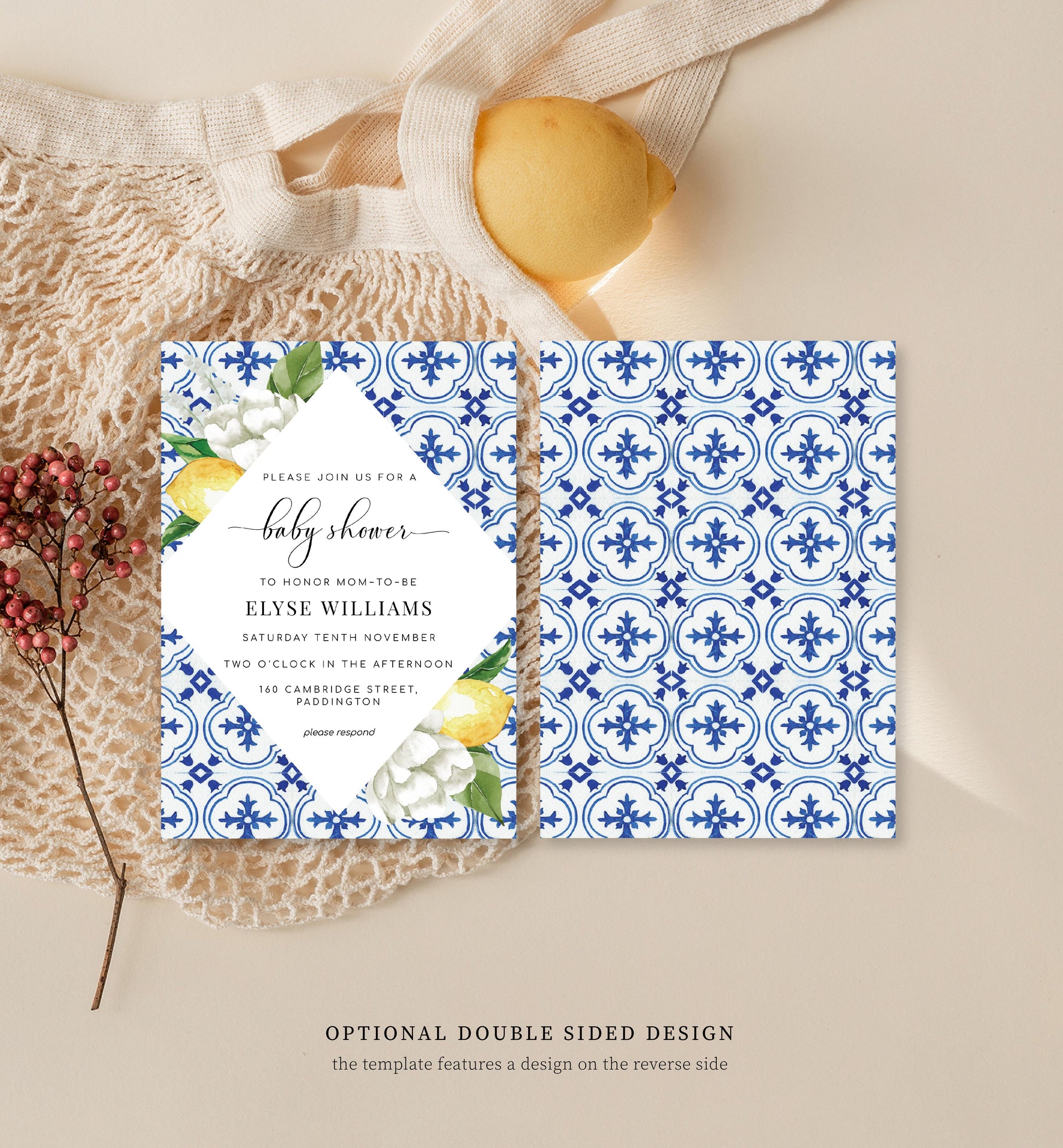 The Med Lemons | Printable Baby Shower Invitation Suite - Black Bow Studio