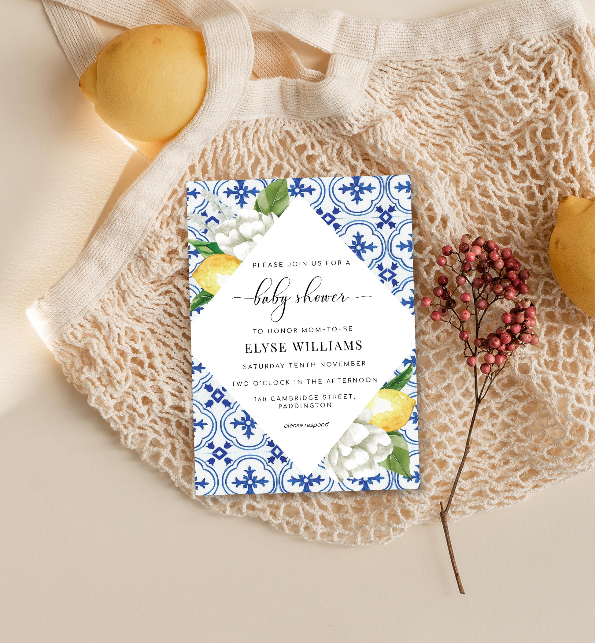 The Med Lemons | Printable Baby Shower Invitation Suite - Black Bow Studio